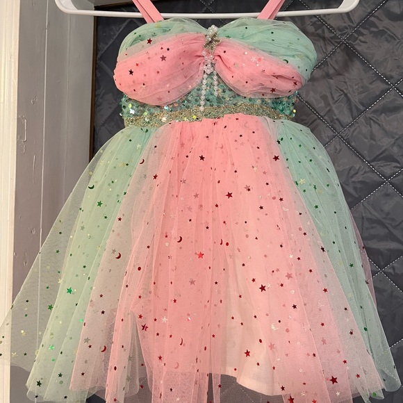 Everlast Glittery Pink and Green Kids Dress